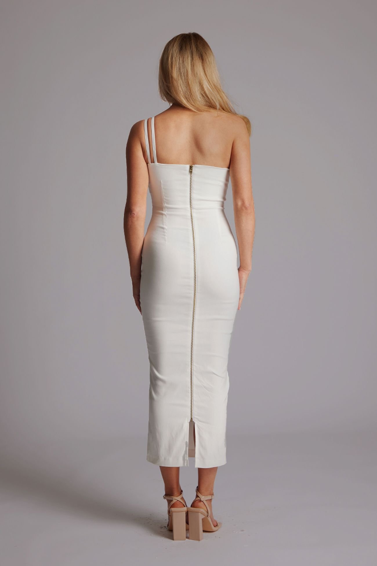 Vesper Vesper Women's One Shoulder Strappy Midaxi Dress with Cut-out in Ivory - 4