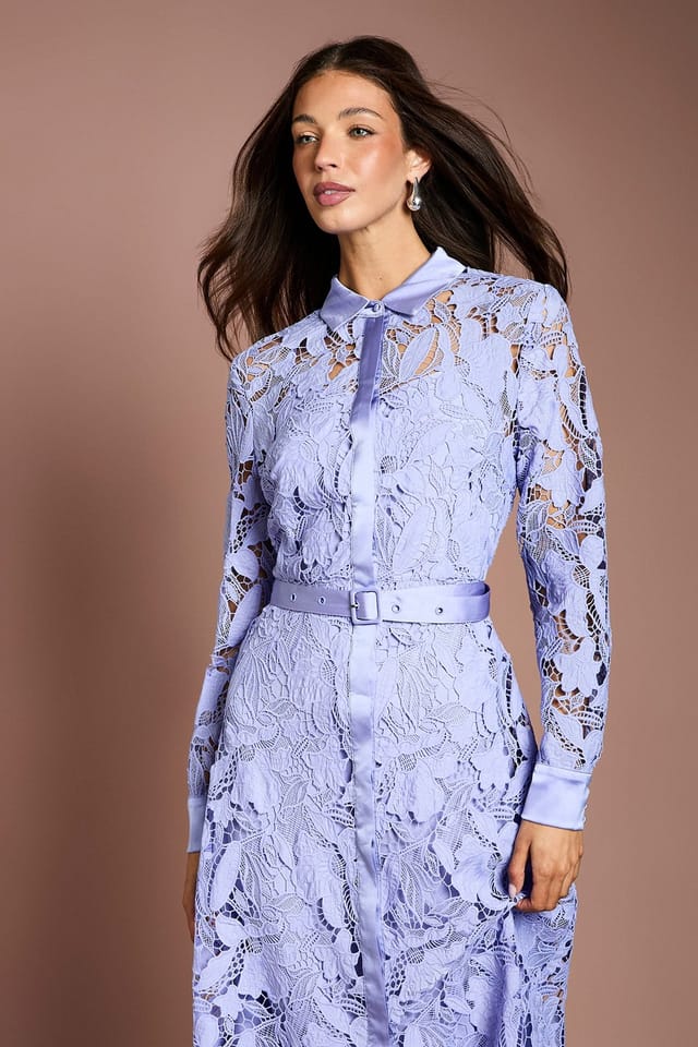 Coast Coast Women's Lace Shirt Dress in Cornflower - 2