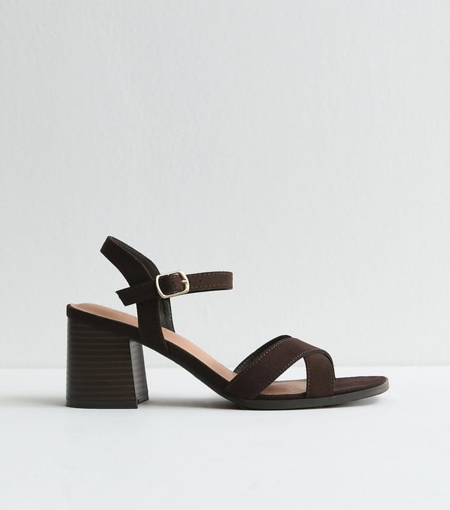 New Look Women's Dark Brown Faux Suede Crossover Strap Sandals Vegan New Look - 2