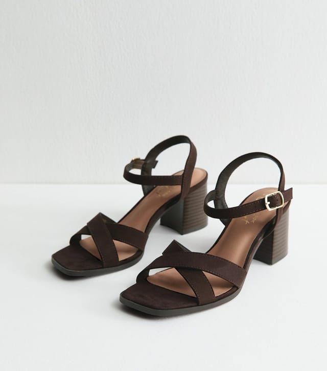 New Look Women's Dark Brown Faux Suede Crossover Strap Sandals Vegan New Look - 3