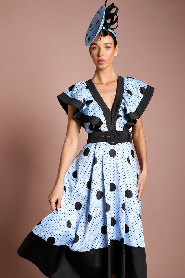 Coast Coast Women's Lisa Tan Spot Print Contrast Detail High Low Hem Midi Dress in Blue - 2