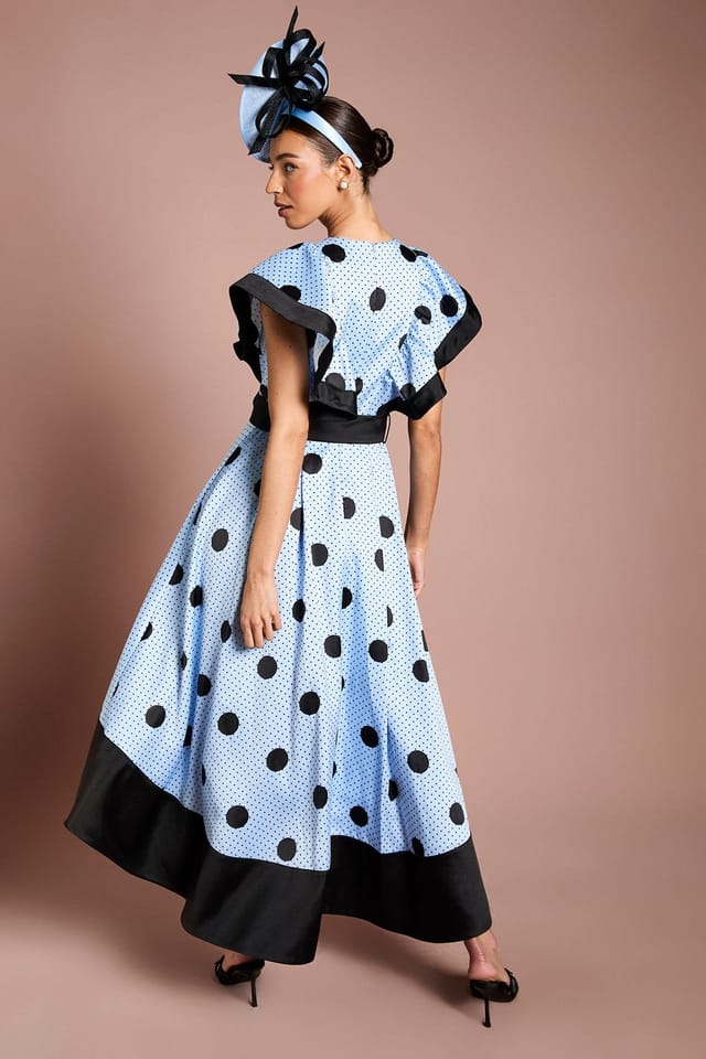 Coast Coast Women's Lisa Tan Spot Print Contrast Detail High Low Hem Midi Dress in Blue - 3