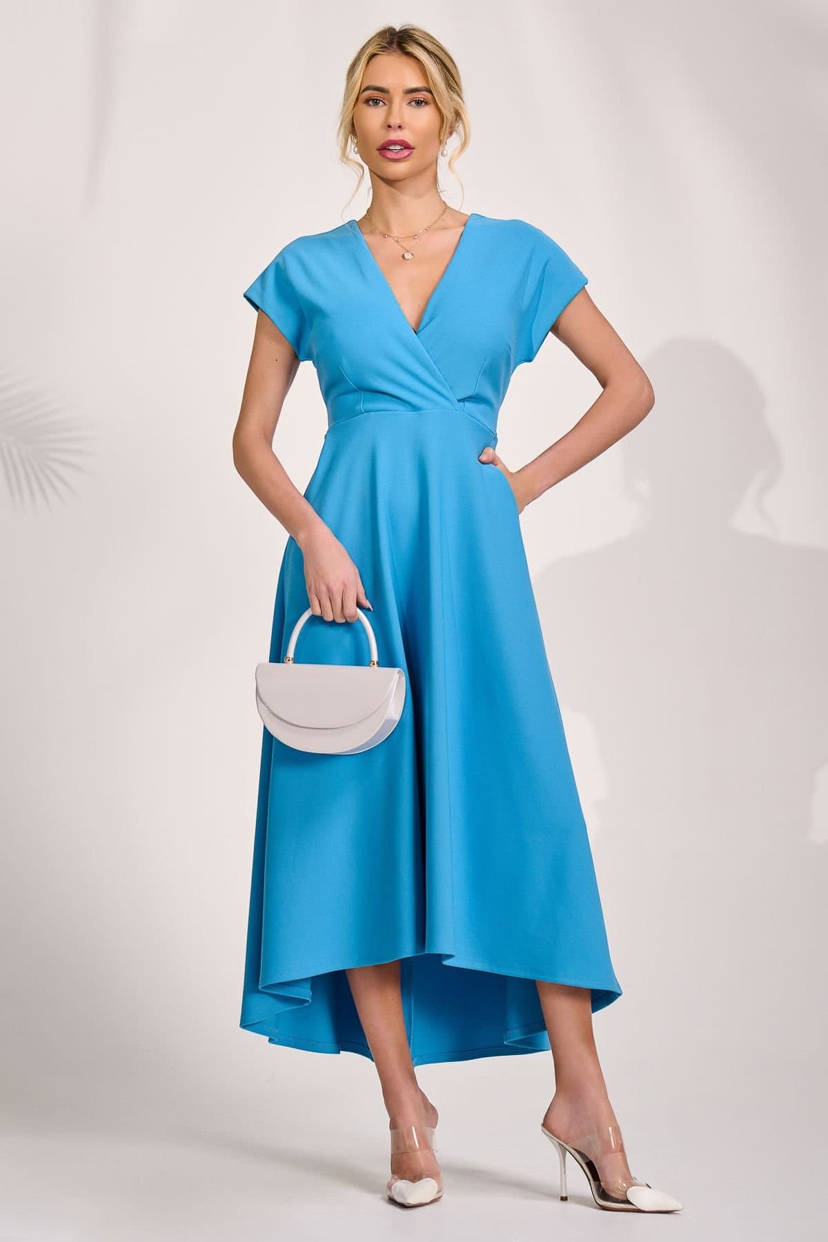 Jolie Moi Jolie Moi Women's Scuba Dipped Hem Maxi Dress in Blue