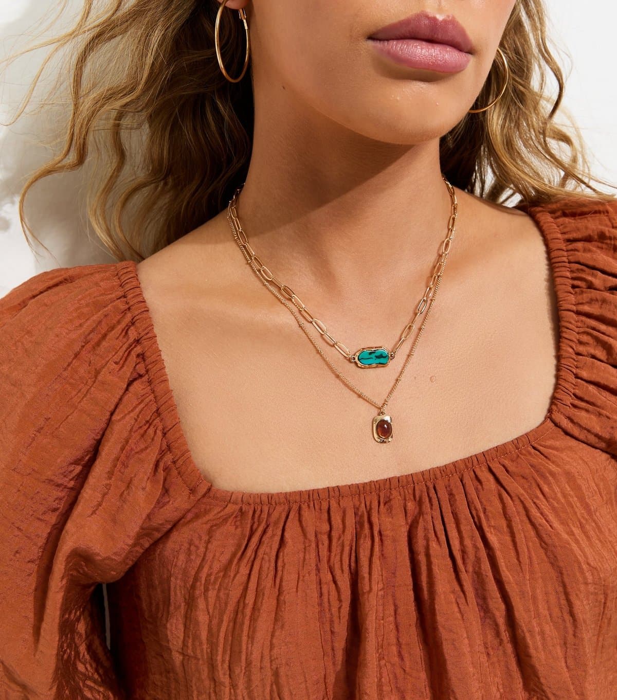 New Look 2 Layer Gold Tone Resin Pendant Necklaces New Look