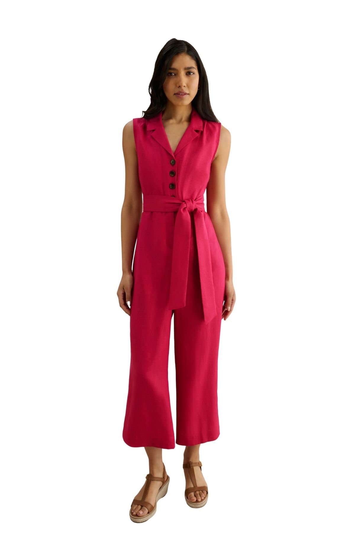 Hobbs London Hobbs London Women's Destiny Collared Linen Jumpsuit in Cerise