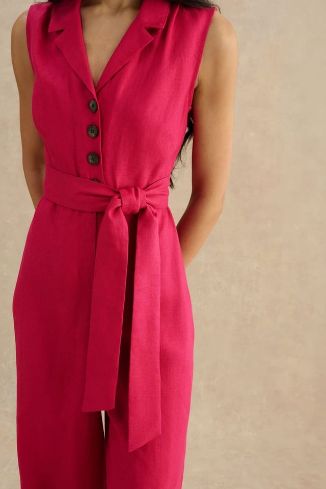 Hobbs London Hobbs London Women's Destiny Collared Linen Jumpsuit in Cerise - 3