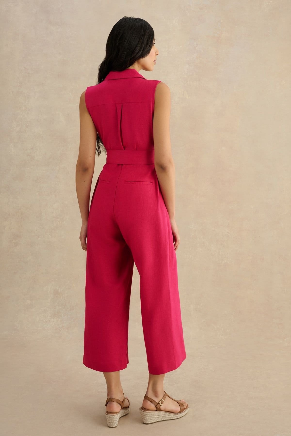 Hobbs London Hobbs London Women's Destiny Collared Linen Jumpsuit in Cerise - 4