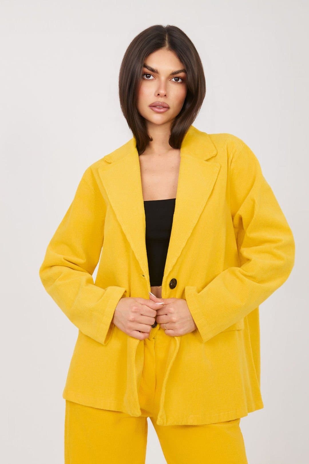 Love Lace Love Lace Women's Casual Cotton Corduroy Blazer for Work in Yellow