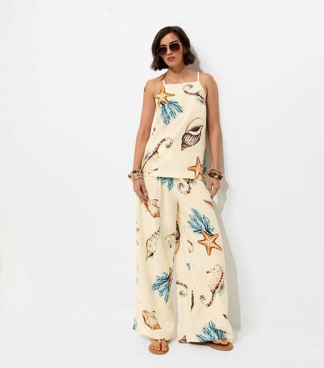 New Look Women's Cream Linen Rich Seahorse Print Longline Cami Top New Look - 3
