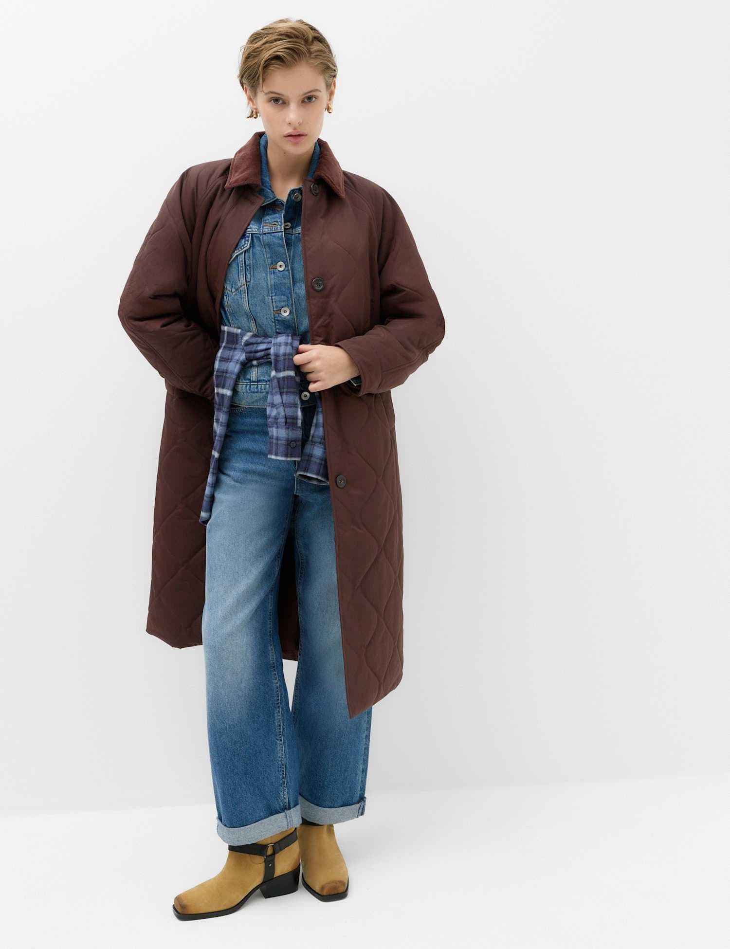 Marks & Spencer M&S Quilted Longline Car Coat Chocolate