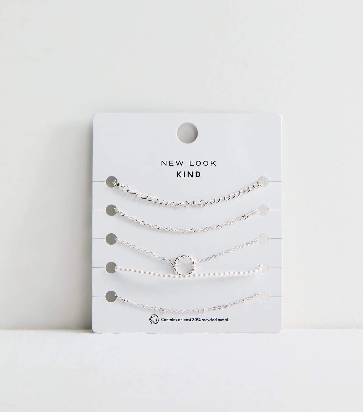 New Look Pack of 5 Silver Tone Faux Pearl Chain Bracelets New Look
