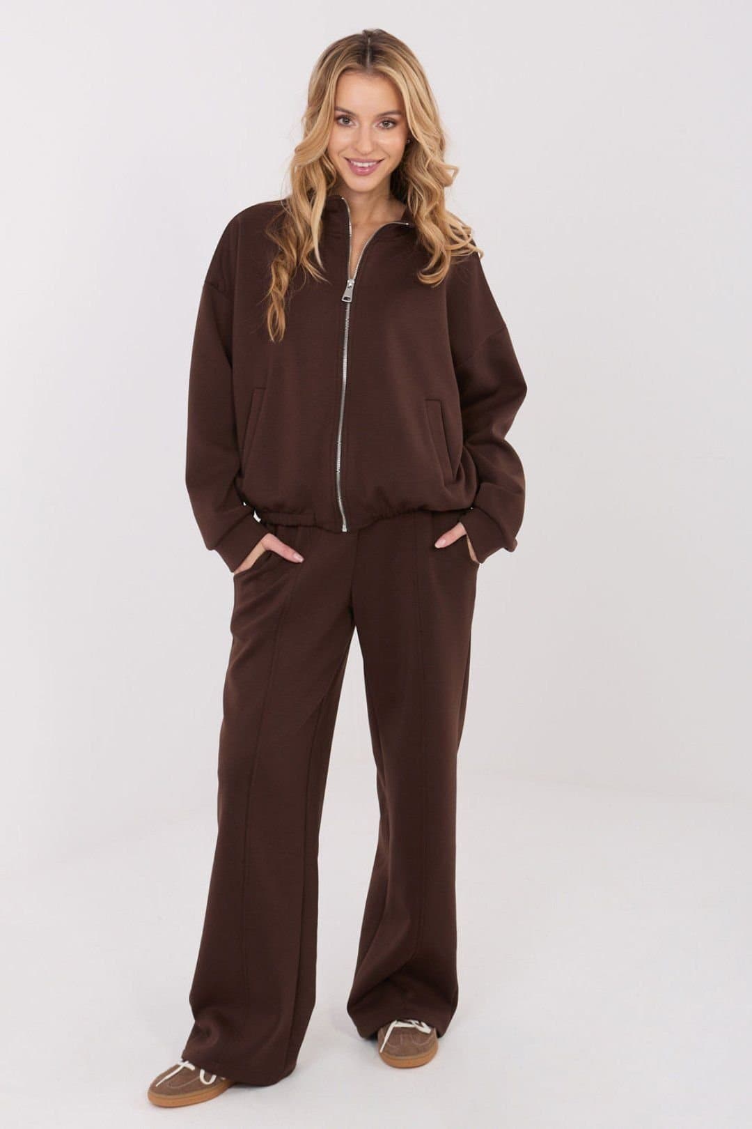 Love Lace Love Lace Women's High Waisted Wide Leg Sweatpants with Tie in Brown