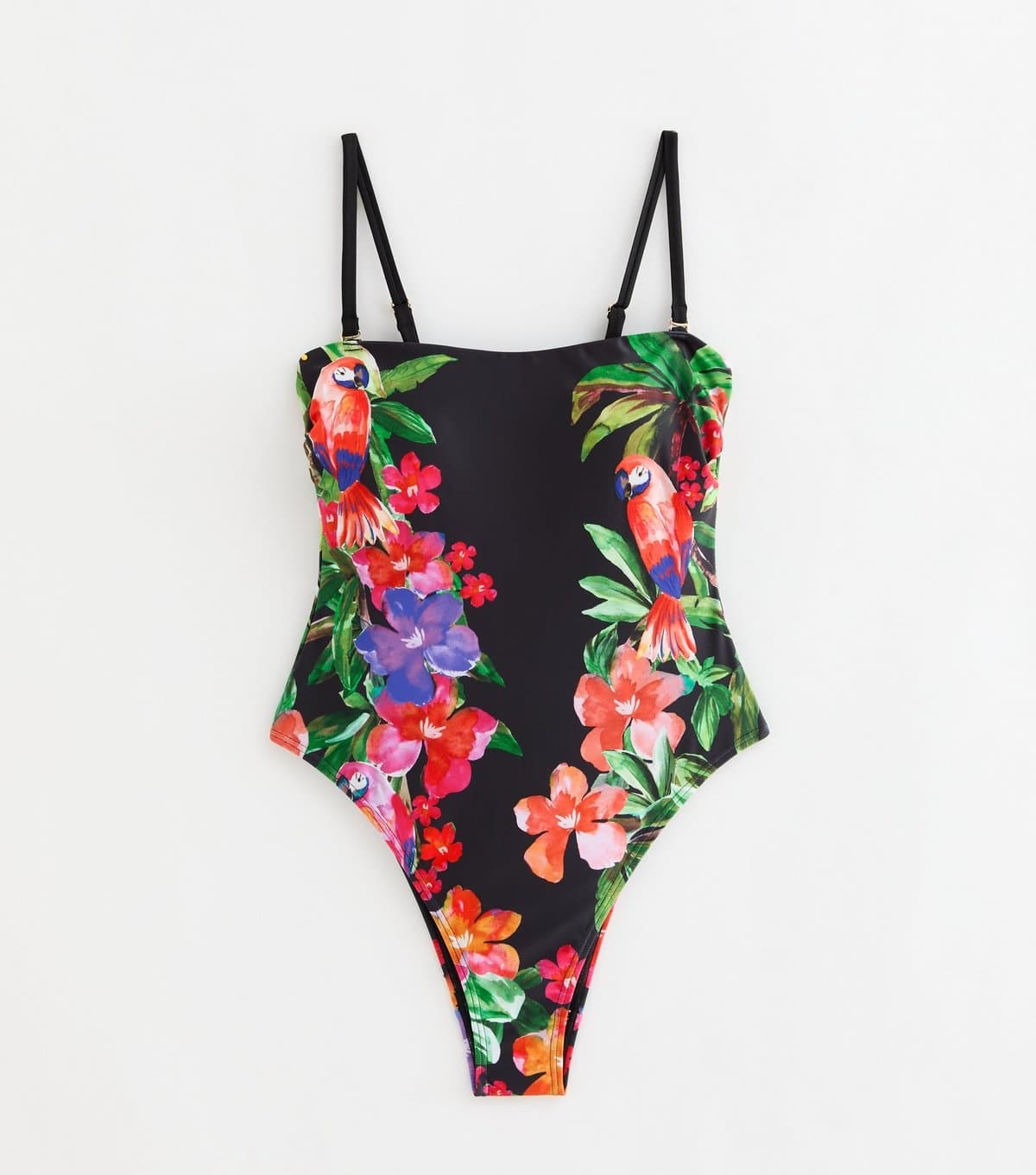 New Look Women's Black Tummy Control Parrot Swimsuit New Look