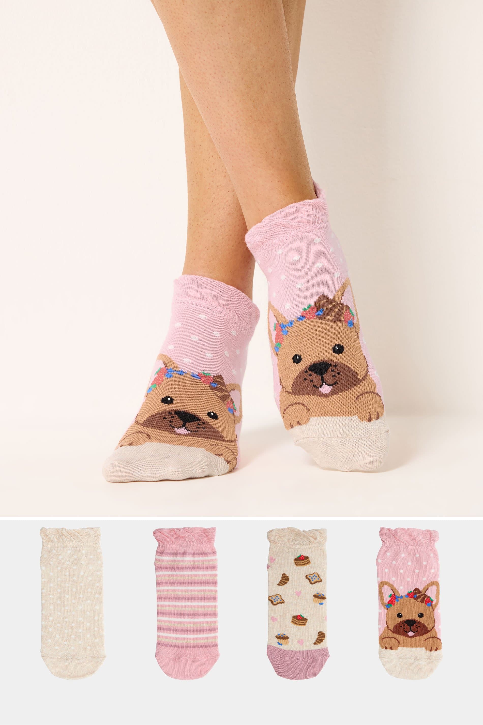Yours 4 Pack Plus Size Pink Brunch Print Trainer Liner Socks