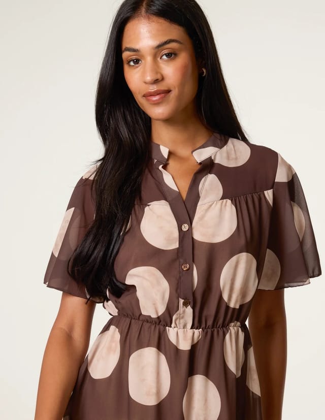 Blue Vanilla Polka Dot Button Up Double Frill Short Sleeve Dress - 3