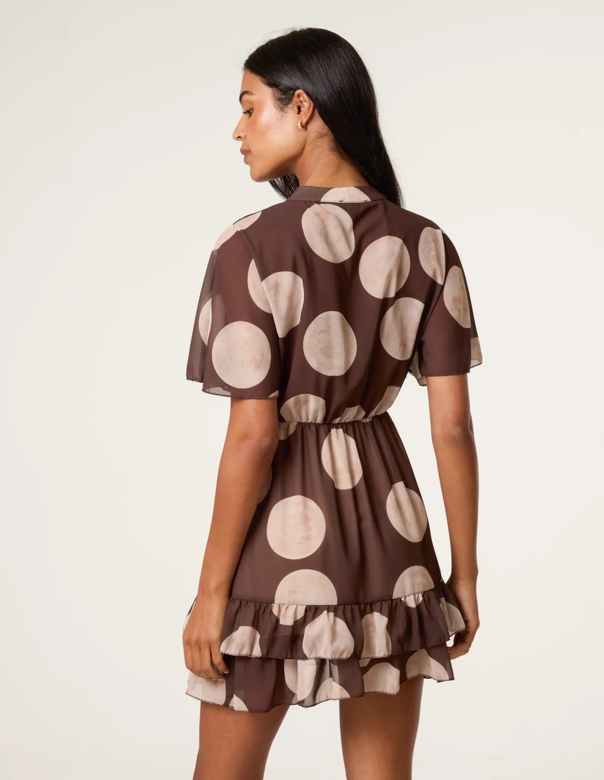 Blue Vanilla Polka Dot Button Up Double Frill Short Sleeve Dress - 4