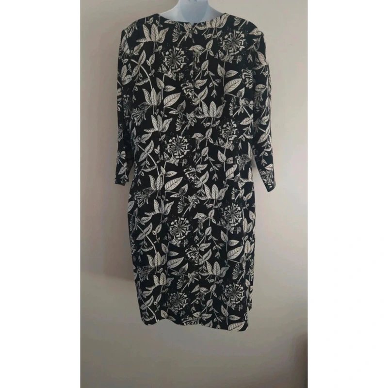 Hobbs Hobbs London long sleeve floral black ivory botanical midi dress UK size 16 - 1