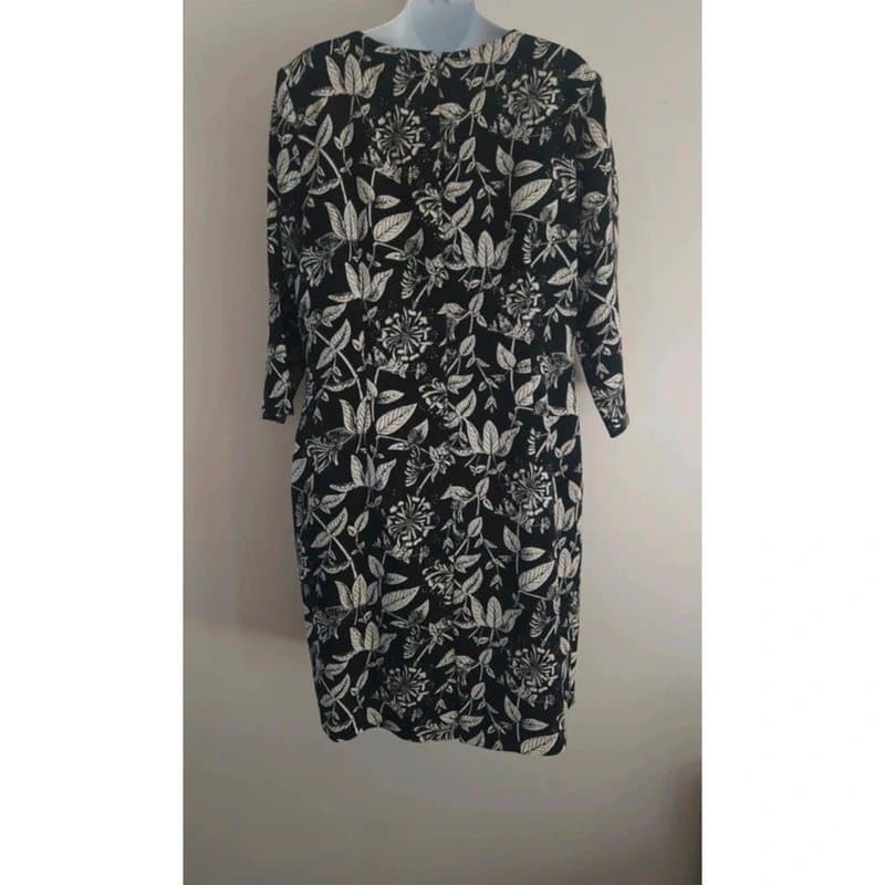Hobbs Hobbs London long sleeve floral black ivory botanical midi dress UK size 16