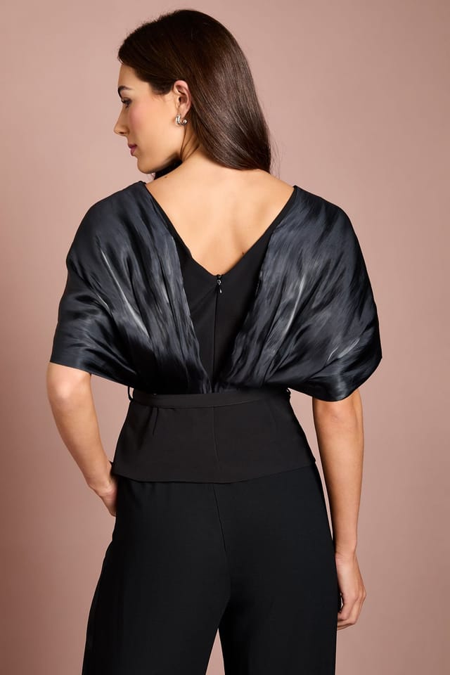 Coast Coast Women's V Neck Cape Sleeve Top in Black - 3