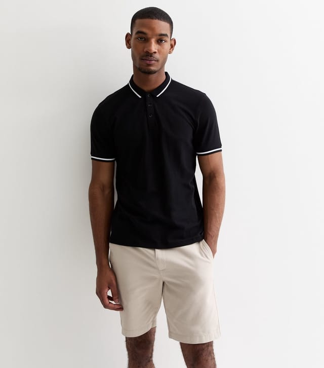New Look Men's Black Contrast Trim Regular Fit Polo Top New Look - 2