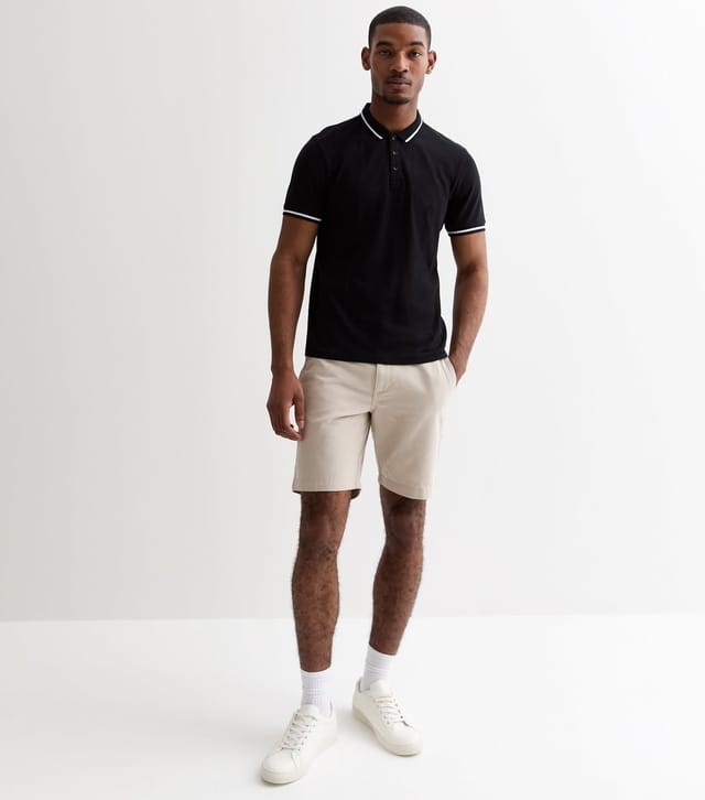 New Look Men's Black Contrast Trim Regular Fit Polo Top New Look - 3