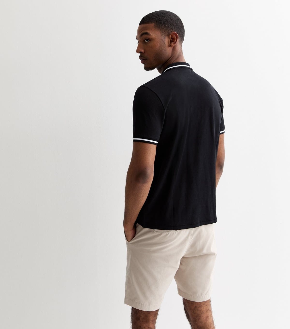 New Look Men's Black Contrast Trim Regular Fit Polo Top New Look - 4