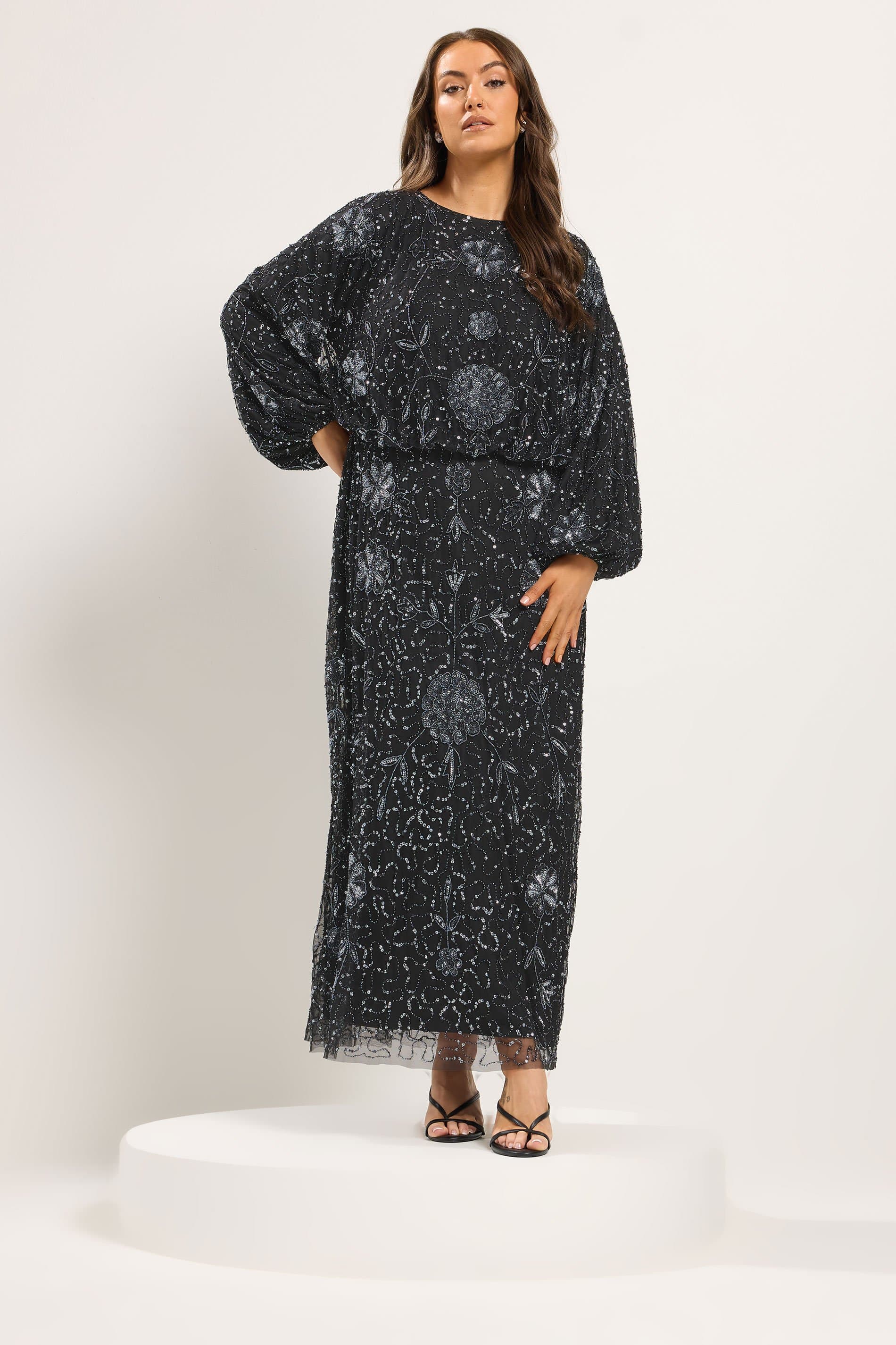 Yours Niimee Curve Black Modest Embellished Long Sleeve Dress