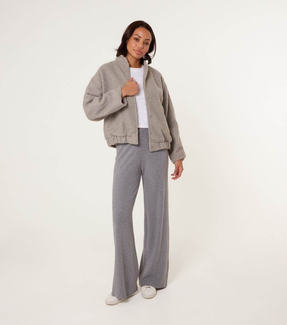Blue Vanilla Grey Knit Wide Leg Trousers