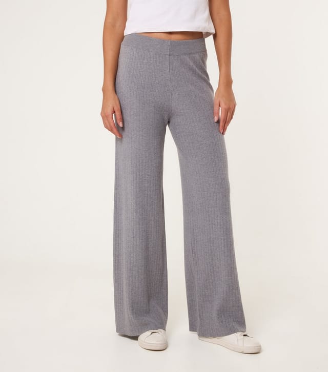 Blue Vanilla Women's Grey Knit Wide Leg Trousers Blue Vanilla New Look - 2