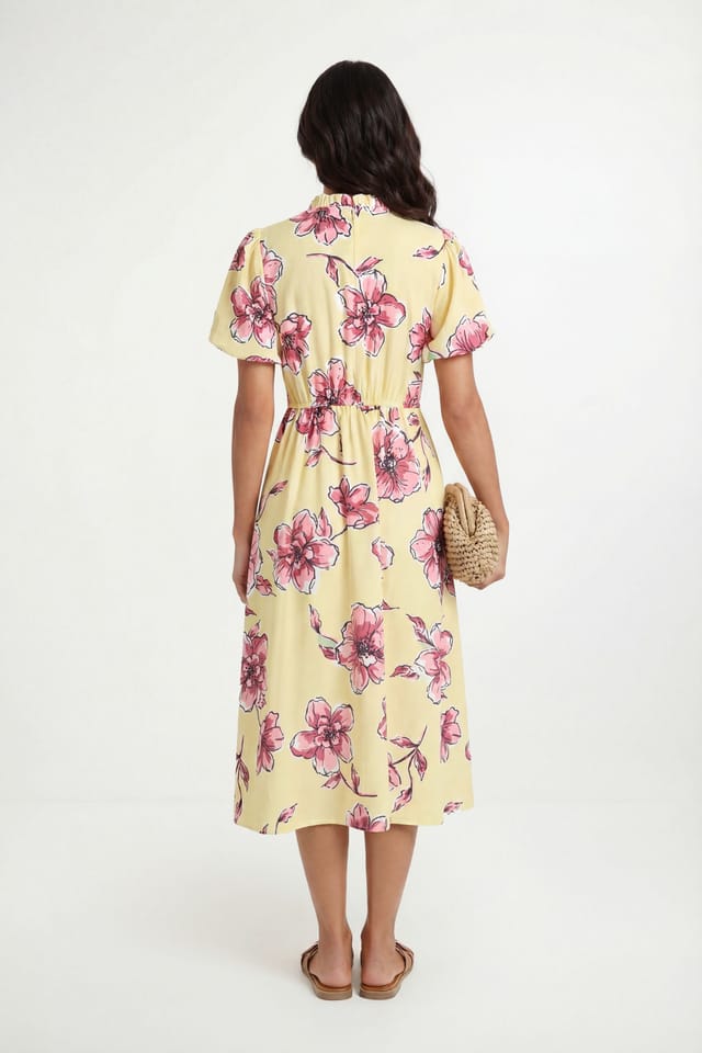 Wallis Wallis Women's Floral Waffle Ruched Midi Dress in Yellow - 2