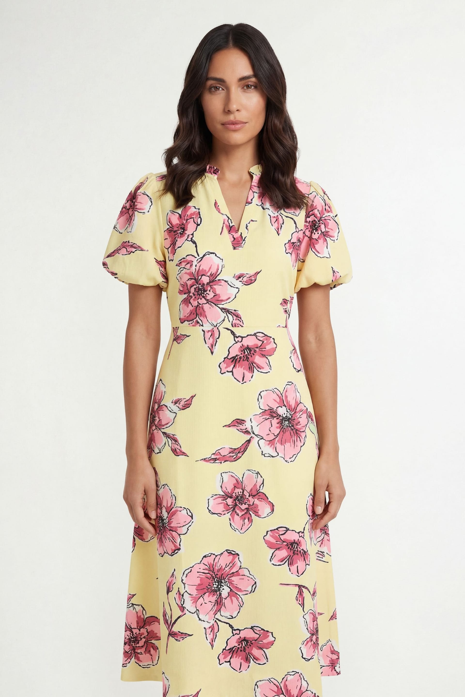 Wallis Wallis Women's Floral Waffle Ruched Midi Dress in Yellow - 4