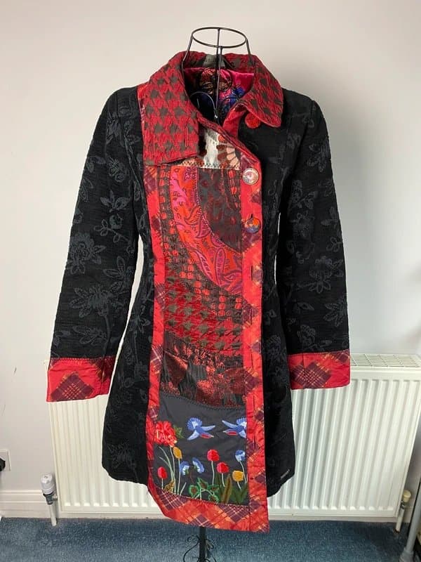 Desigual Desigual Embroidered Patchwork Coat Size 40 (UK 12) Boho Statement Jacket / Coat