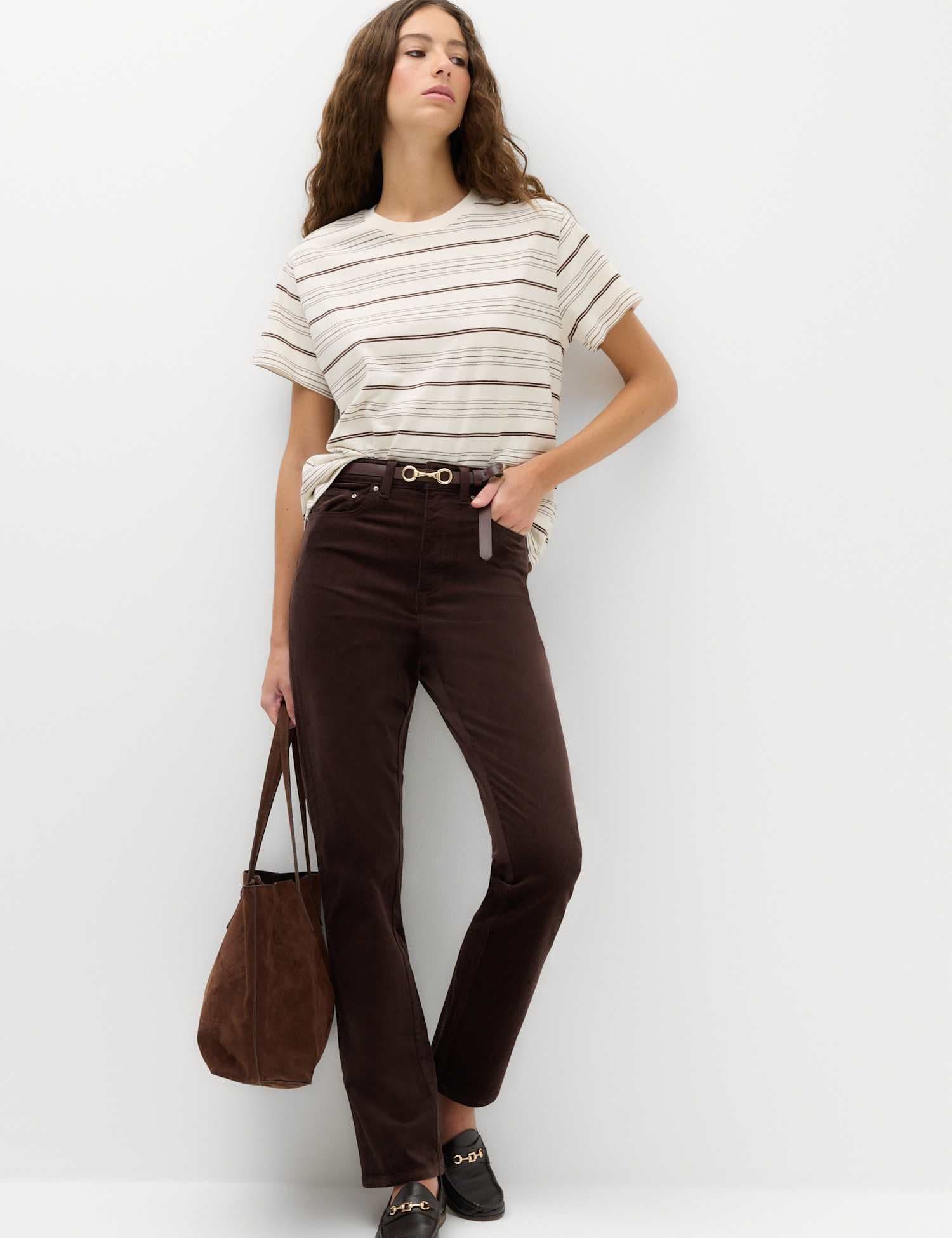 Marks & Spencer M&S Cord Straight Leg Trousers Chocolate