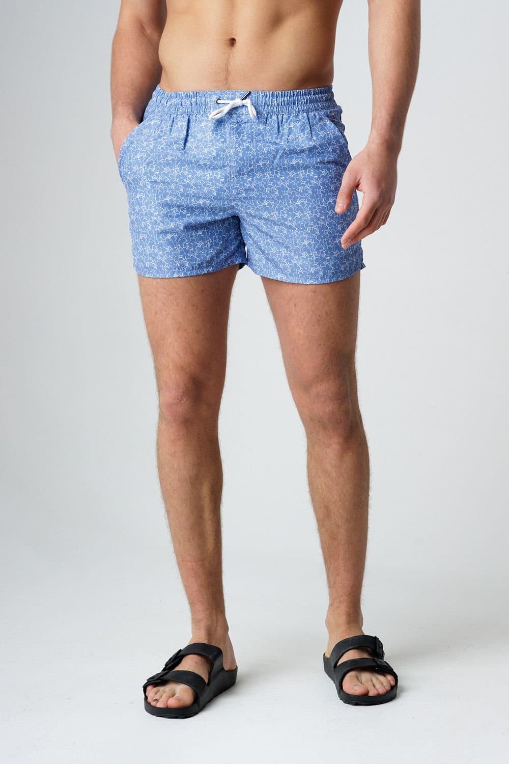 Influence Influence Men's Elasticated Floral Print Swim Shorts in Blue