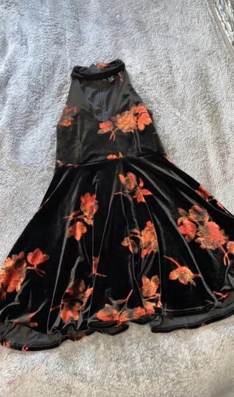 New Look Black Floral Velvet Halter Neck Dress Size 10