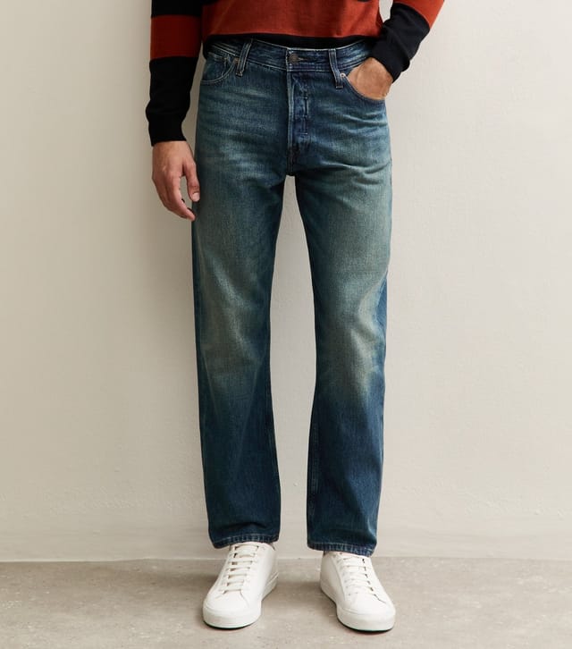 jack & jones Men's Mid Blue Regular Straight Leg Jeans Jack & Jones New Look - 2
