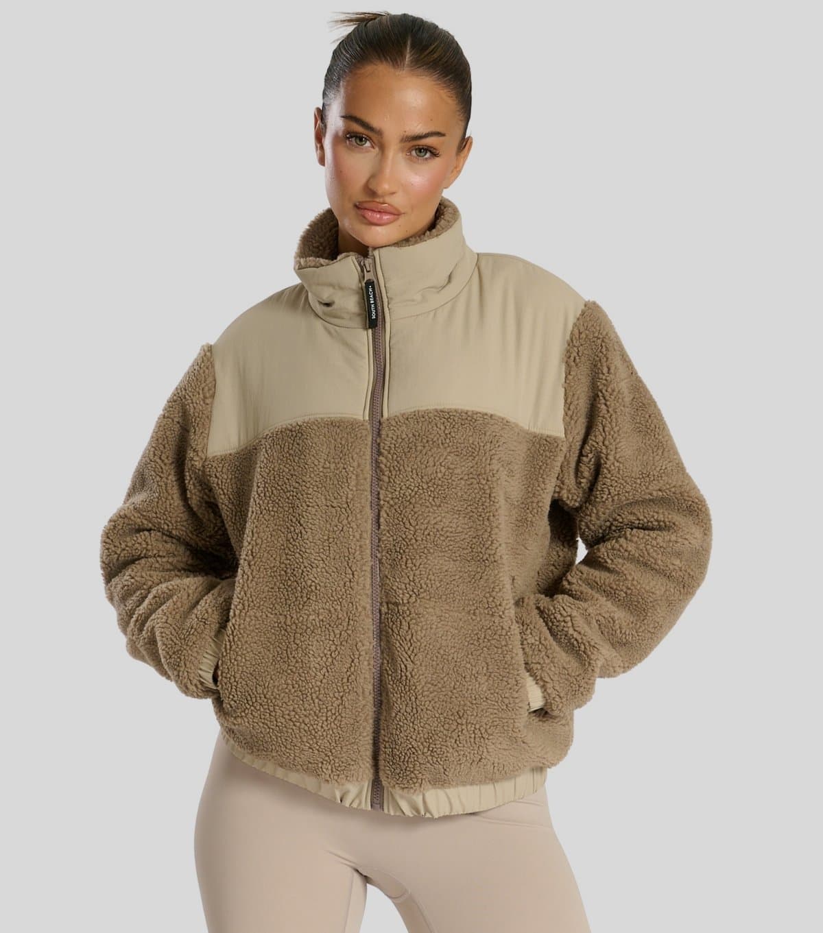 South Beach Women's Brown Panelled Borg Jacket South Beach New Look