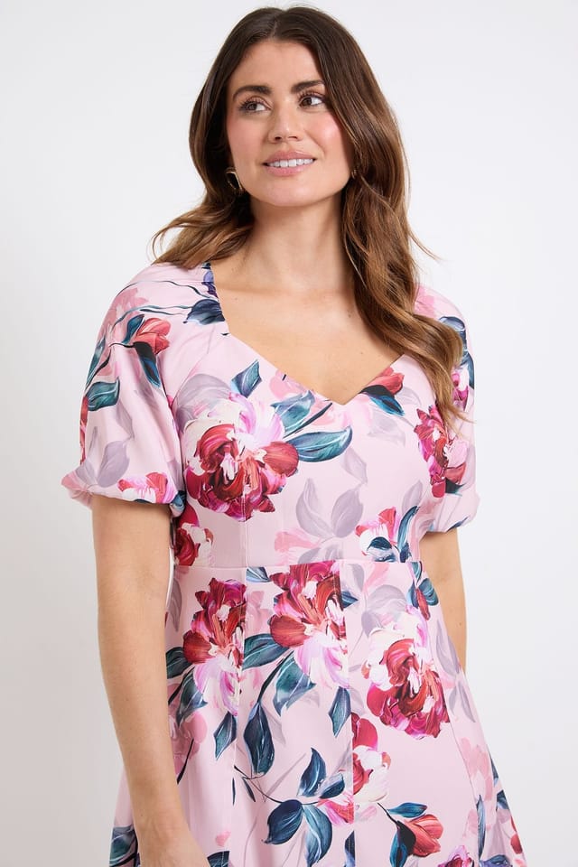 Wallis Wallis Women's Floral Ottoman Twill Midi Dress in Pink - 2