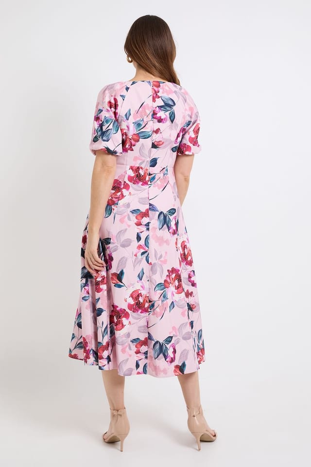 Wallis Wallis Women's Floral Ottoman Twill Midi Dress in Pink - 3