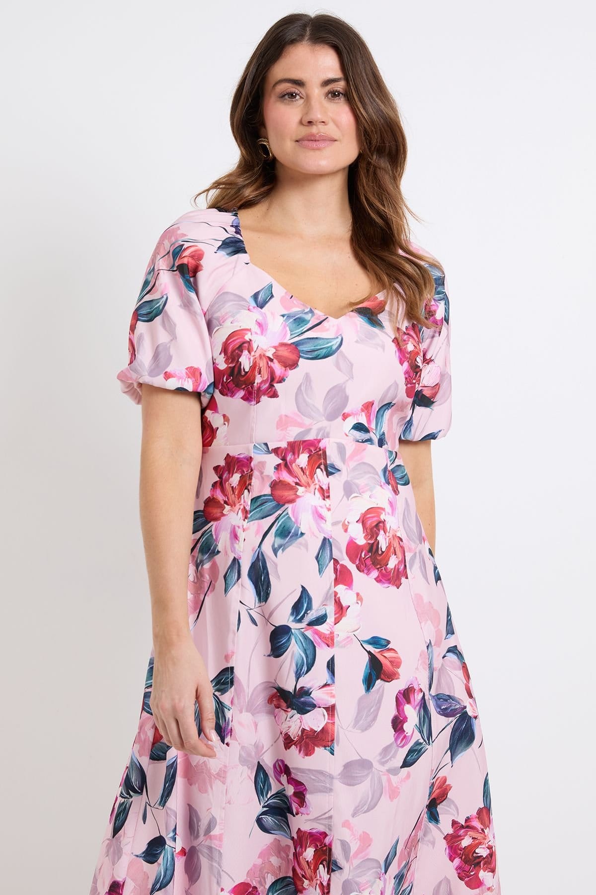 Wallis Wallis Women's Floral Ottoman Twill Midi Dress in Pink - 4