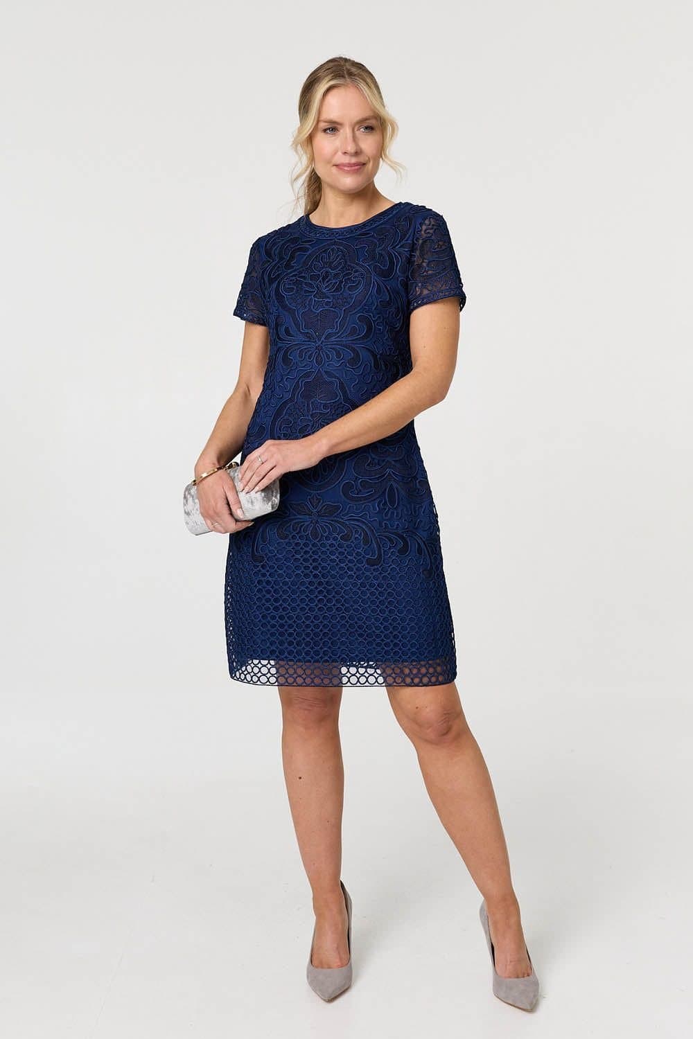 Izabel London Izabel London Women's Sheer Lace Layered Knee Length Dress in Navy