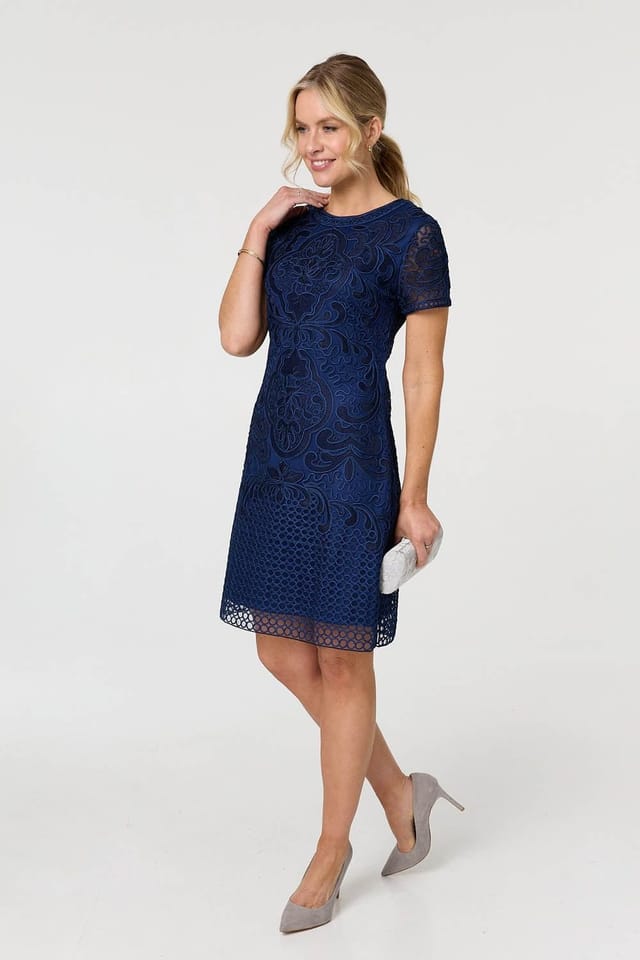 Izabel London Izabel London Women's Sheer Lace Layered Knee Length Dress in Navy - 2