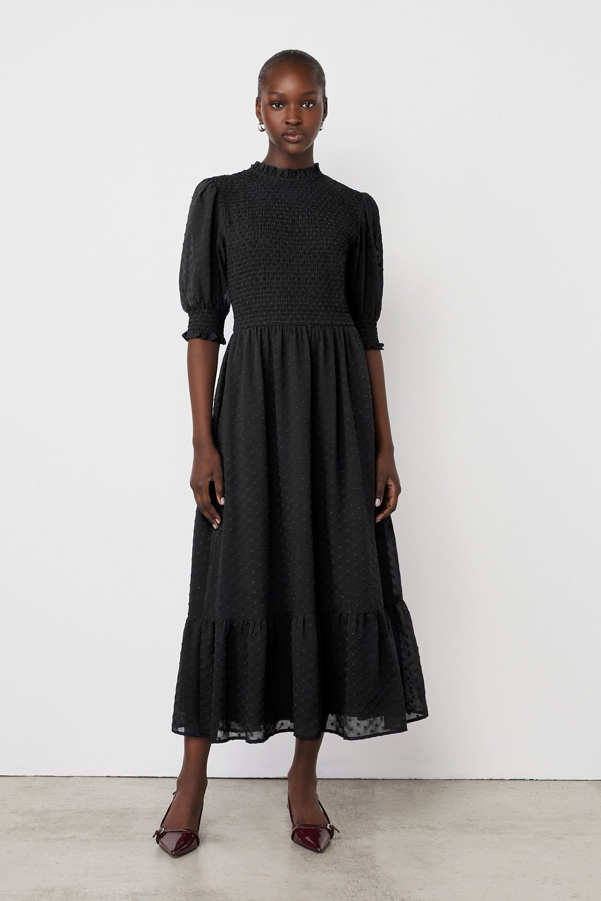 Finery London Finery London Women's Amelia 3/4 Sleeve Chiffon Midi Dress in Black - 1