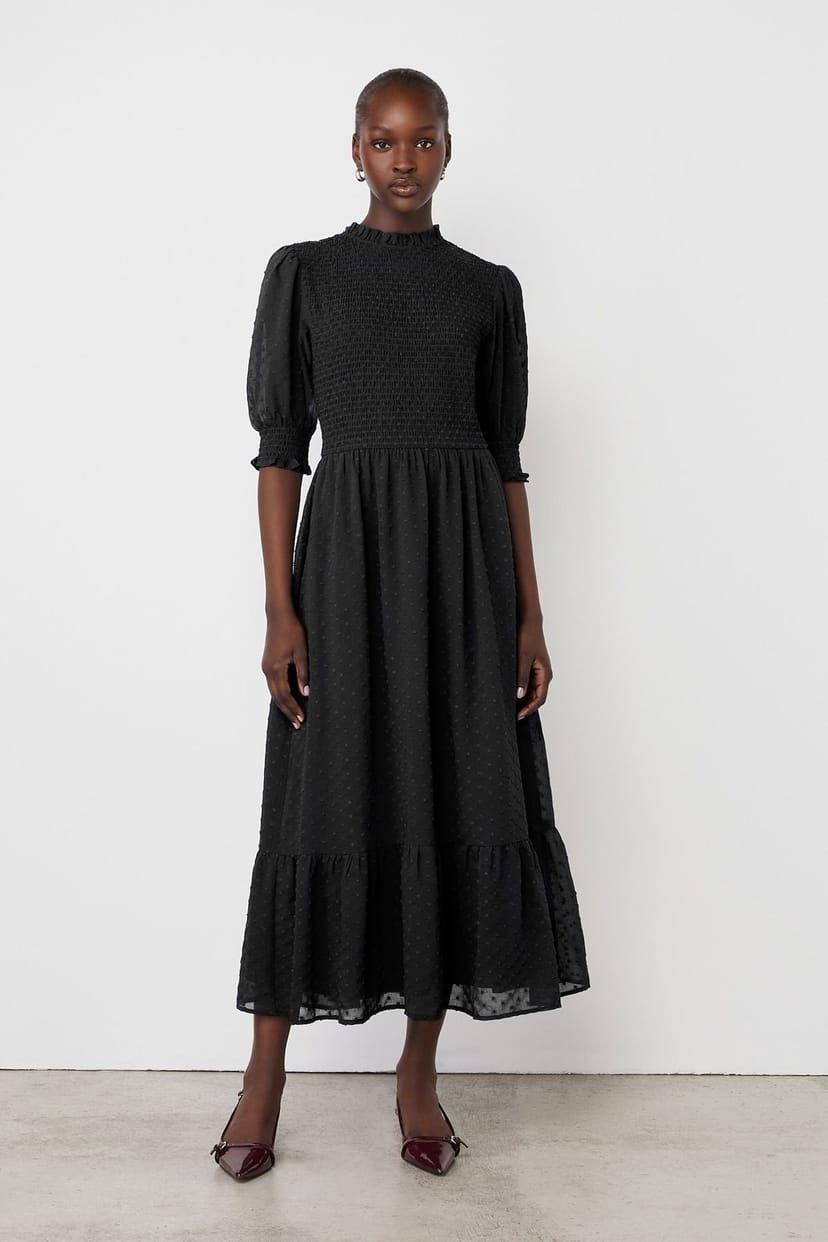 Finery London Finery London Women's Amelia 3/4 Sleeve Chiffon Midi Dress in Black - 1