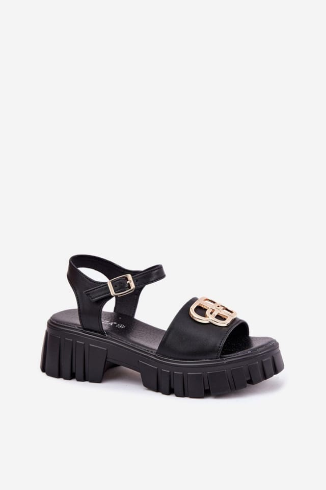 Love Lace Love Lace Women's Platform Sandals with Gold Front Decorative Buckle in Black - 2