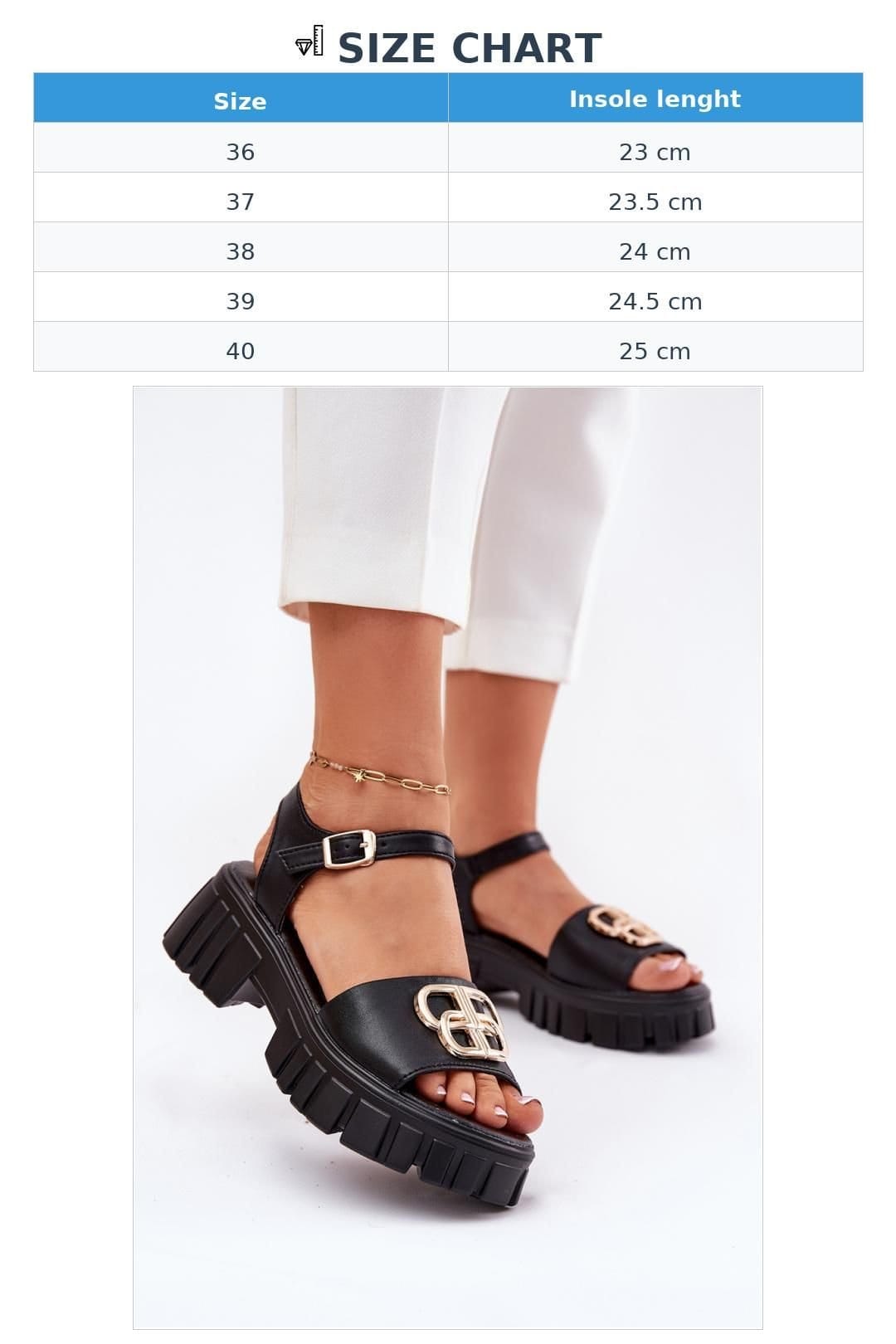 Love Lace Love Lace Women's Platform Sandals with Gold Front Decorative Buckle in Black - 4