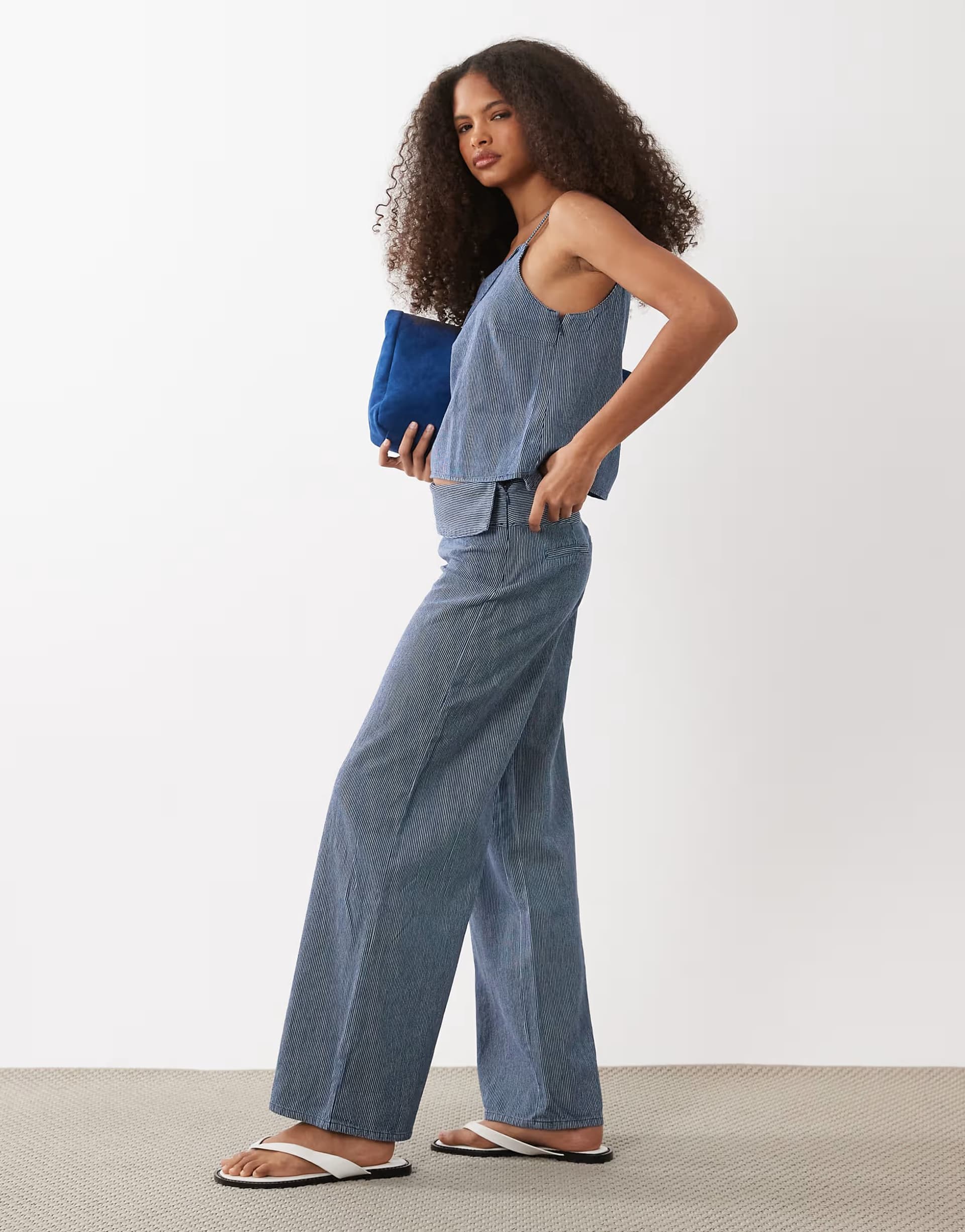 ASOS Mango Teen fold over jean co-ord in blue stripe