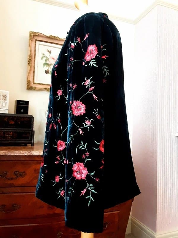 Monsoon Vintage Monsoon, black silk velvet, embroidered Chinoiserie style jacket 12