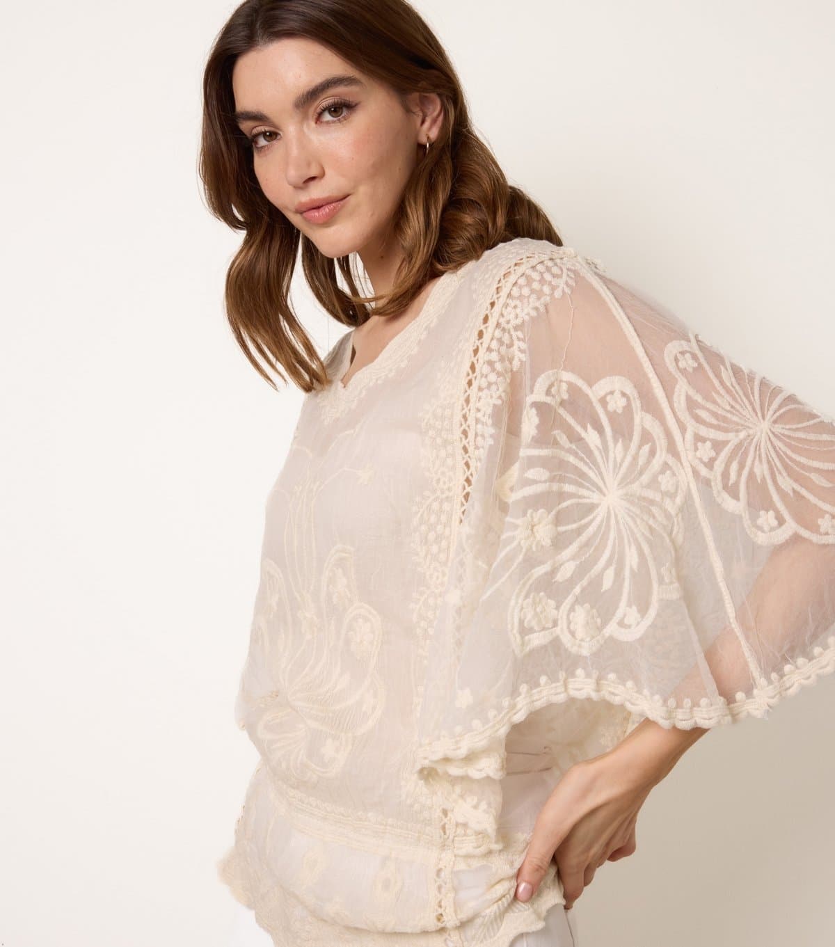 Blue Vanilla Women's Stone Embroidered Floral Blouse Blue Vanilla New Look