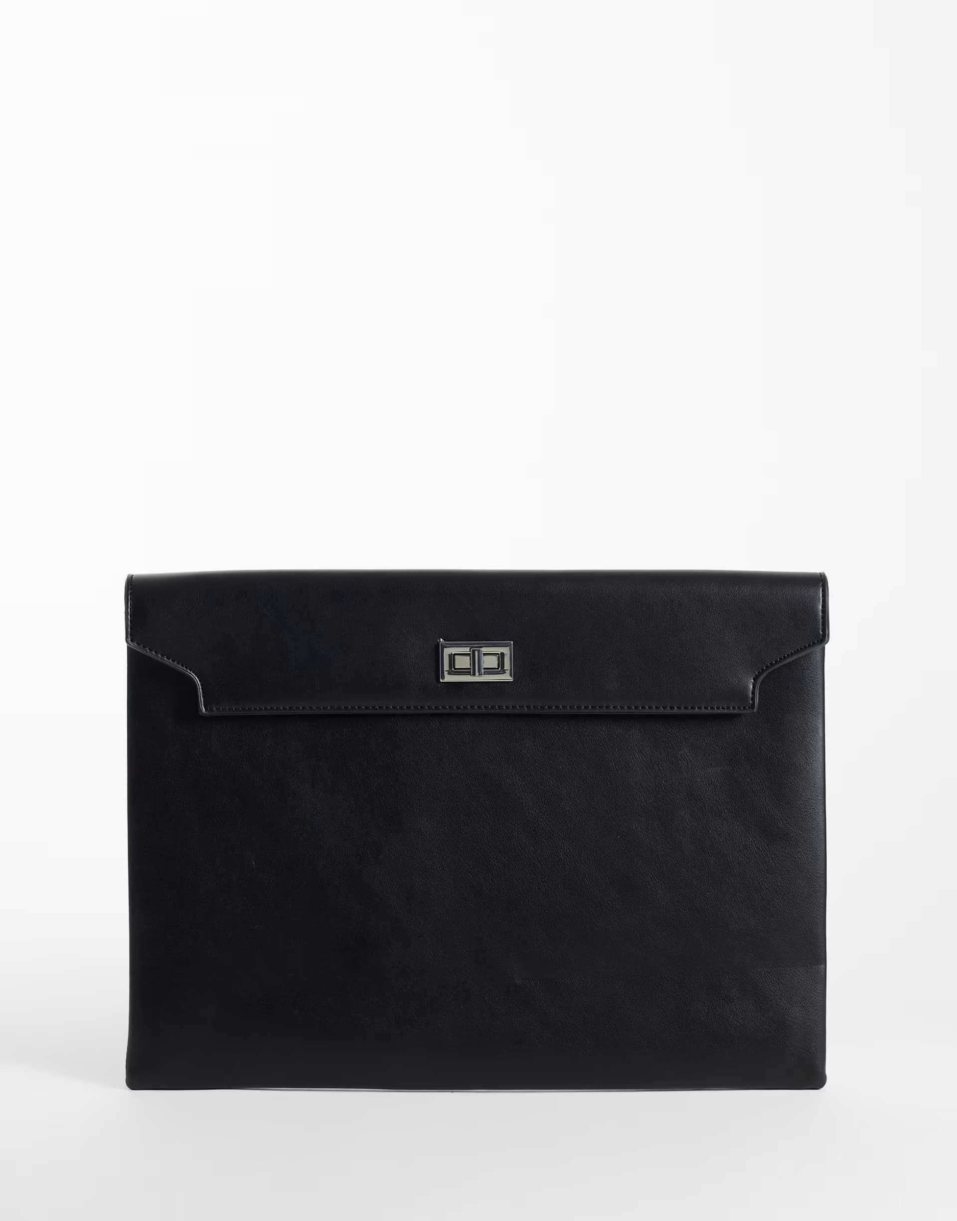 ASOS Gina Tricot faux leather laptop case with silver clasp in black